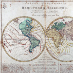 Engraved world map (including magnetic declination lines) by Leonhard Euler from his school atlas 'Geographischer Atlas bestehend in 44 Land-Charten' first published 1753 in Berlin
