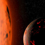 An artist's concept of a charred Earth seven billion years from now, after the Sun has entered the red giant phase
