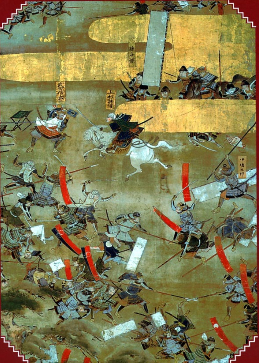 Depiction of the legendary personal conflict between Kenshin and Shingen at the fourth battle of Kawanakajima