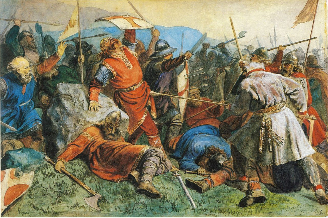Arbo-Olav den helliges fall i slaget på Stiklestad | Published by Christian Tønsberg 1860 | Battle of Stiklestad (1030)