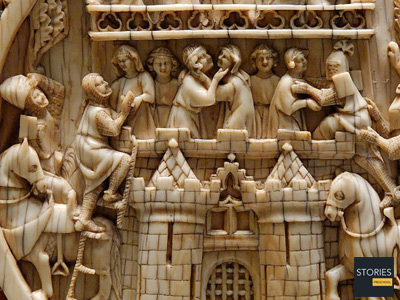 The Assault on the Castle of Love, attacked by knights and defended by ladies, was a popular subject for Gothic ivory mirror-cases. Paris, 14th century | Stories Preschool