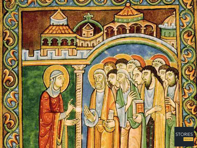 Mary Magdalen announcing the Resurrection to the Apostles, St Albans Psalter, English, 1120–1145 | Stories Preschool