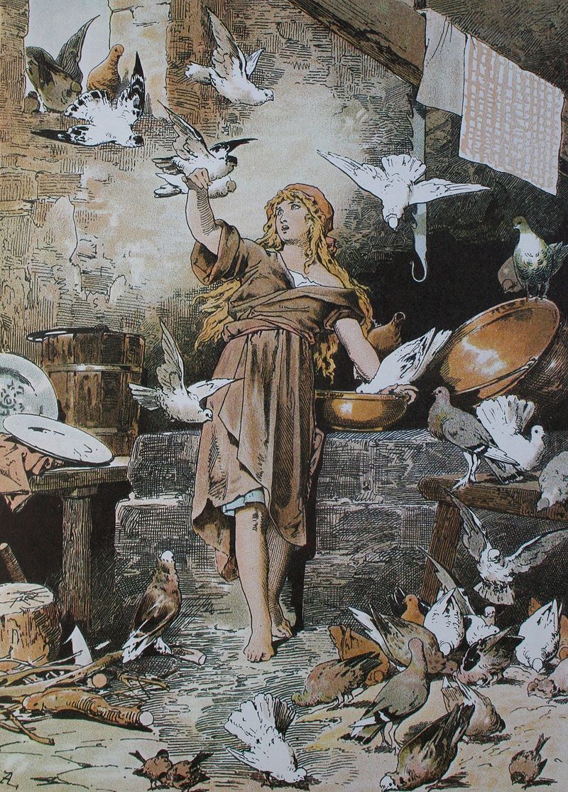 Alexander Zick illustrated Cinderella with the doves, inspired by the Grimms' version