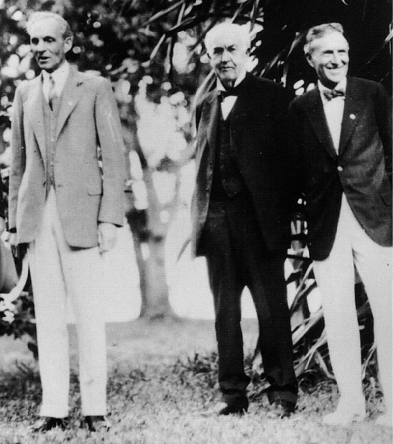 A photograph of Henry Ford, Thomas Alva Edison, and Harvey Samuel Firestone- the fathers of modernity